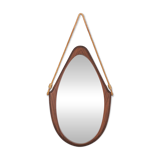VINTAGE 1970S OVAL WALL MIRROR IN WOOD, ITALIAN DESIGN