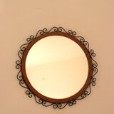 Round iron and rattan mirror