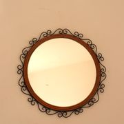 Round iron and rattan mirror