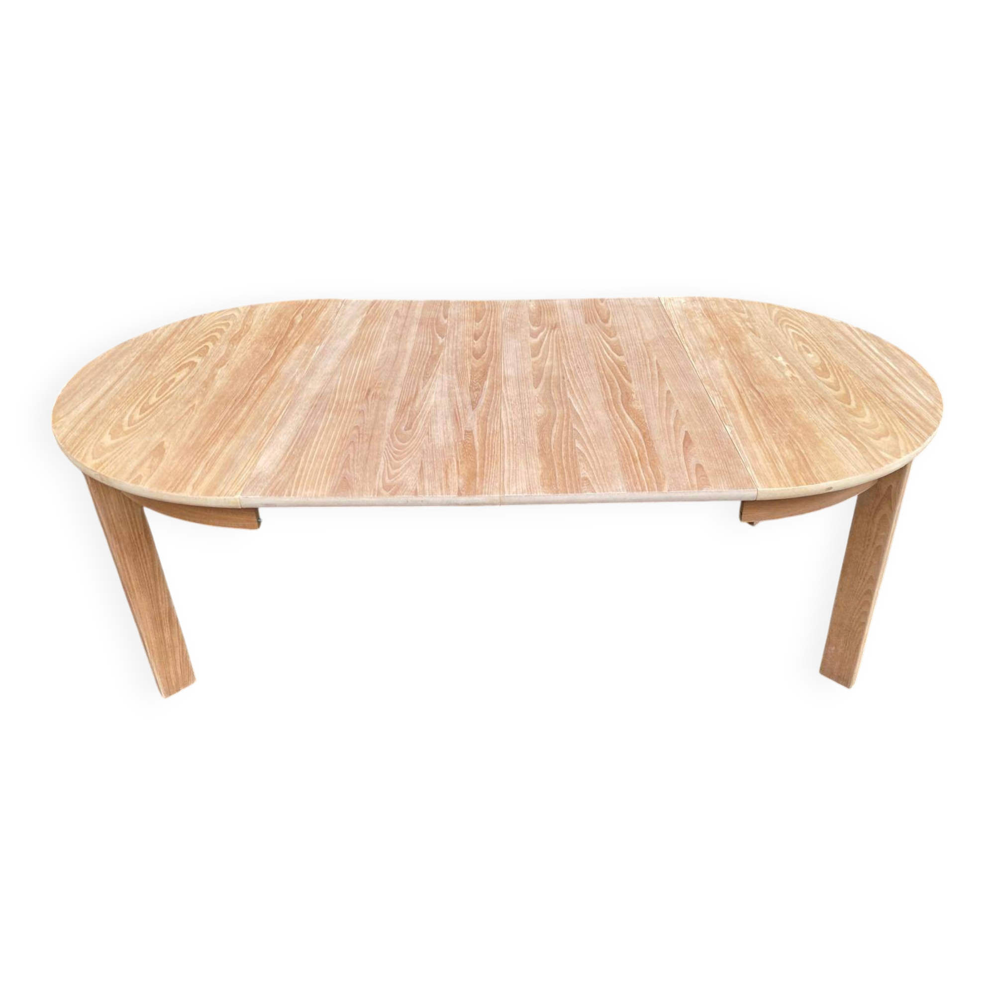 Scandinavian round extendable dining table stripped in raw oak 1980