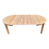 Scandinavian round extendable dining table stripped in raw oak 1980