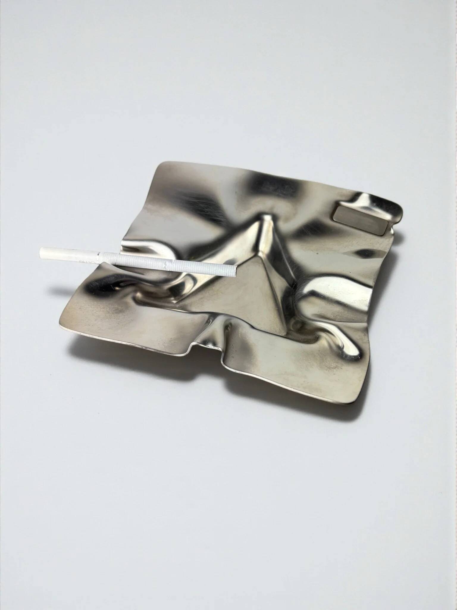 Biomorphic ashtray, stainless steel, Spain, 1970s