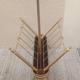 1960s brass folding magazine rack with lacquered wood decoration.