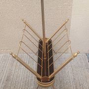 1960s brass folding magazine rack with lacquered wood decoration.