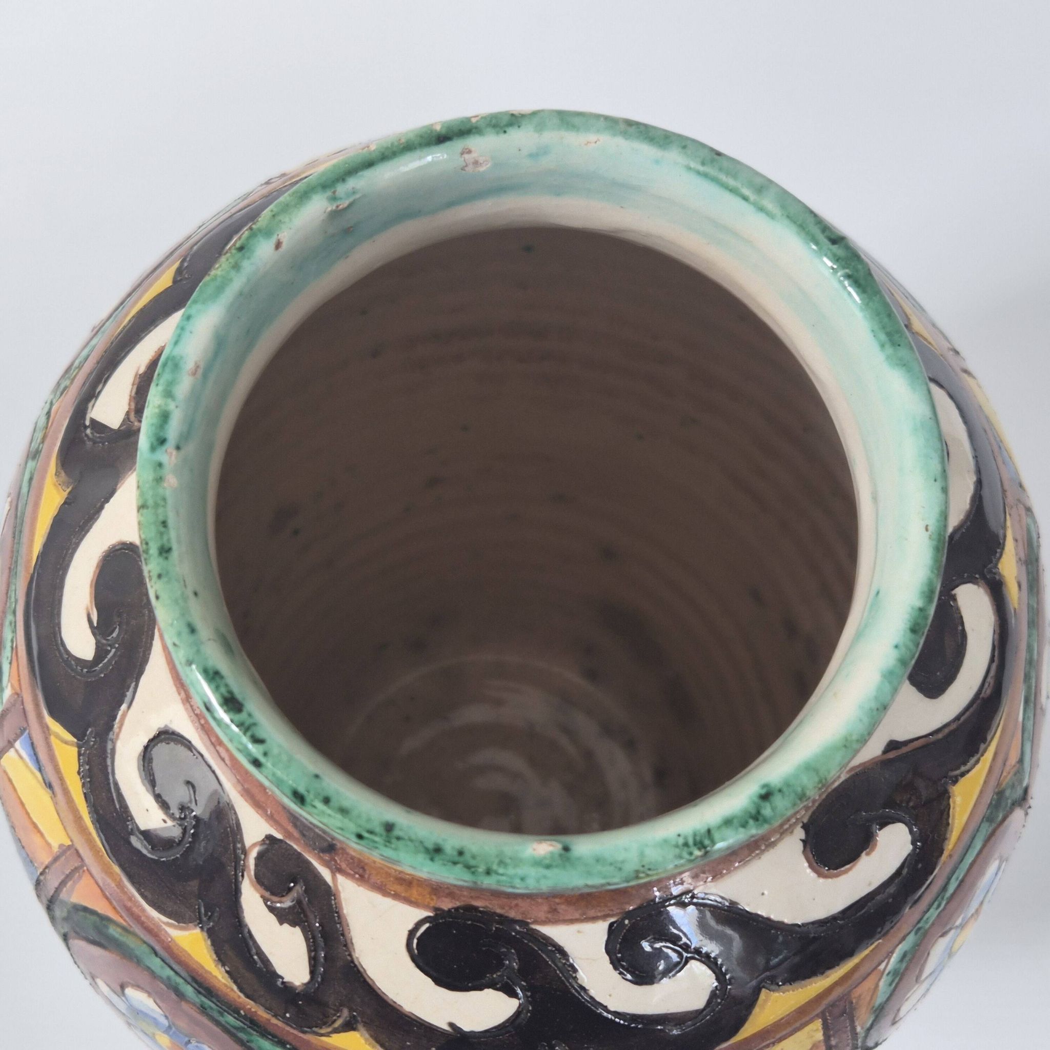 Vintage italian vase 1950 ceramic with floral decor signed b 1449 italy 50s 1950s