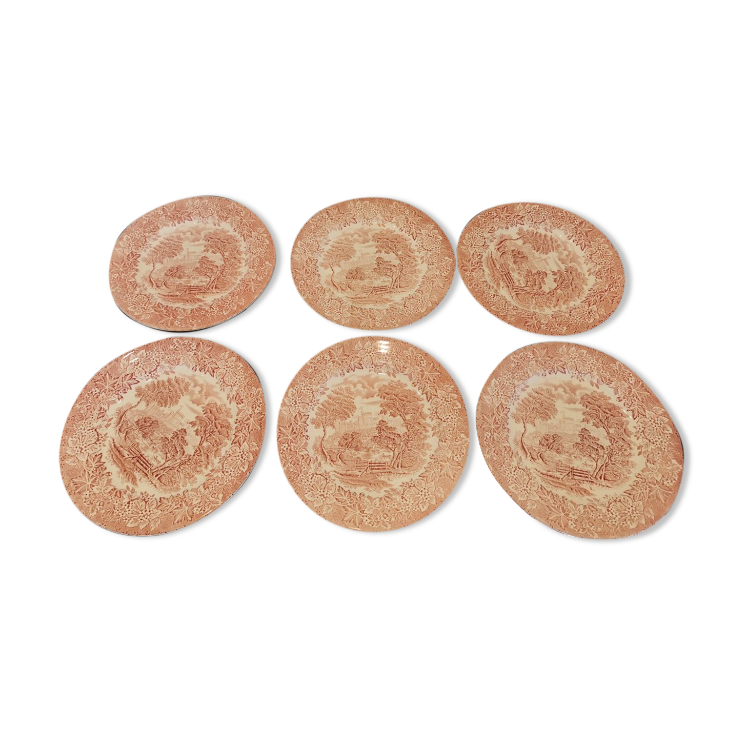 Set of 6 plates flat old décor English