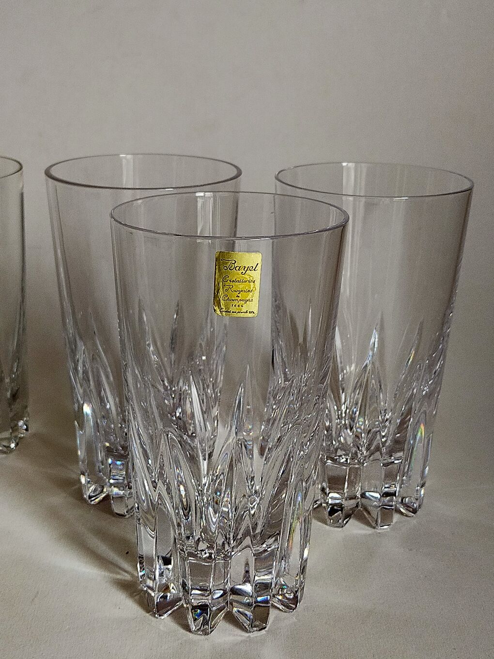 Six vintage crystal juice glasses, three large, three medium