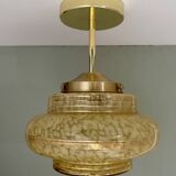 Vintage art deco globe pendant light / ceiling light in yellow Clichy glass