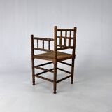 Chaise ancienne hollandaise en chêne et jonc, années 1930