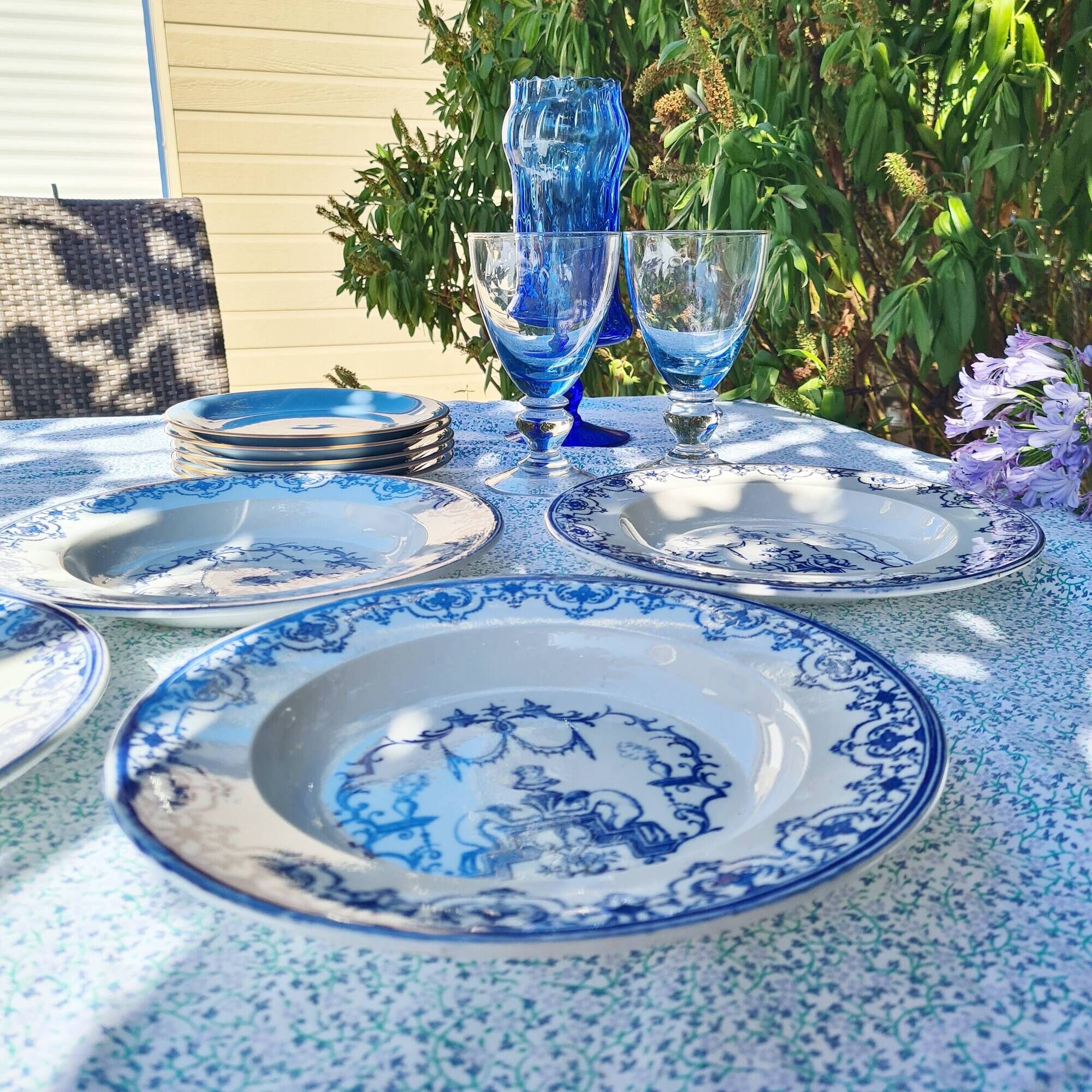 Set of 4 old hollow plates vieillard bordeaux model moustiers