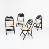 4 Vintage Wood Folding Chairs with Cane Seating