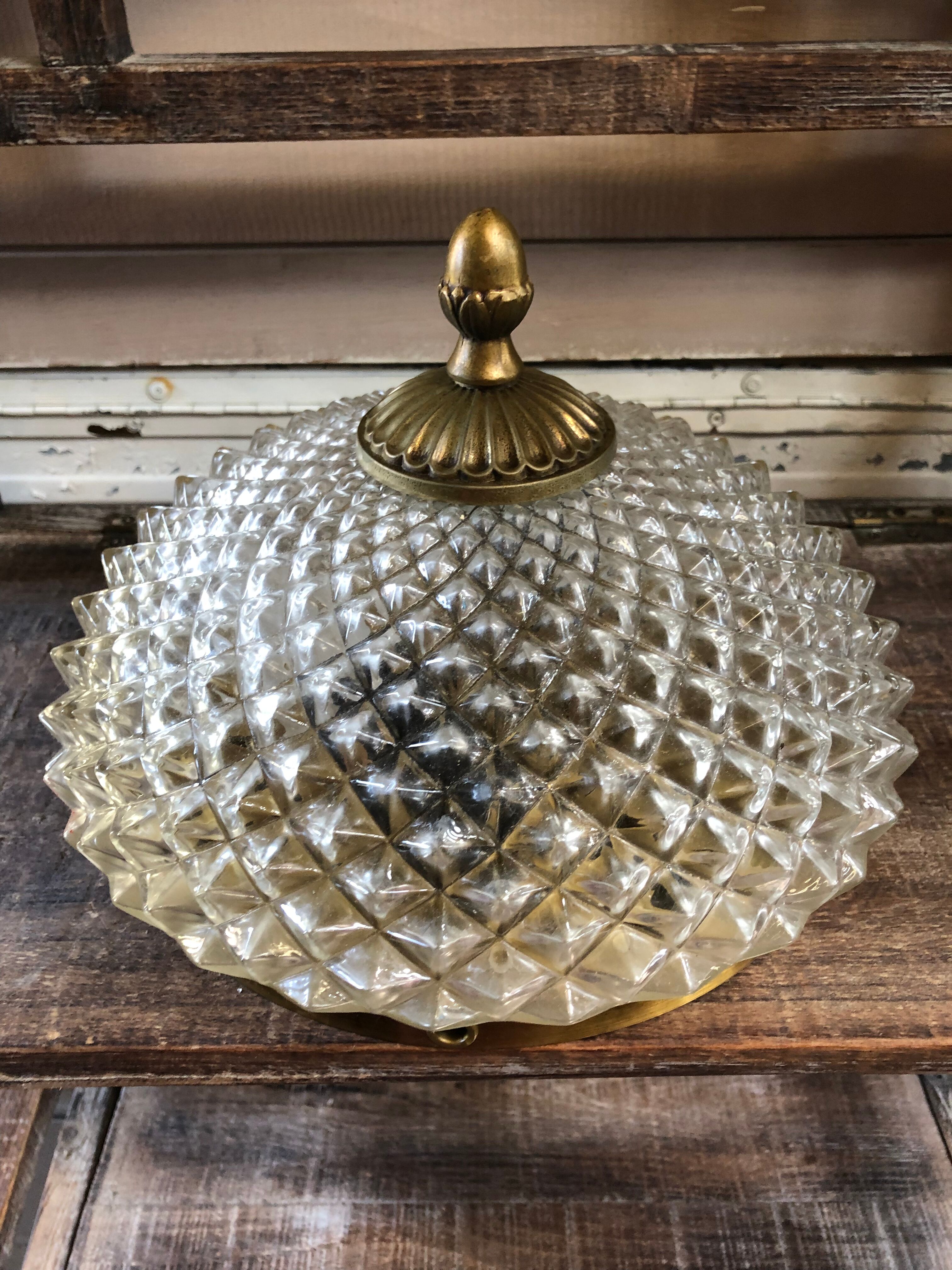 Old Wall Lamp Molded Glass + Support Gilded Metal Vintage
