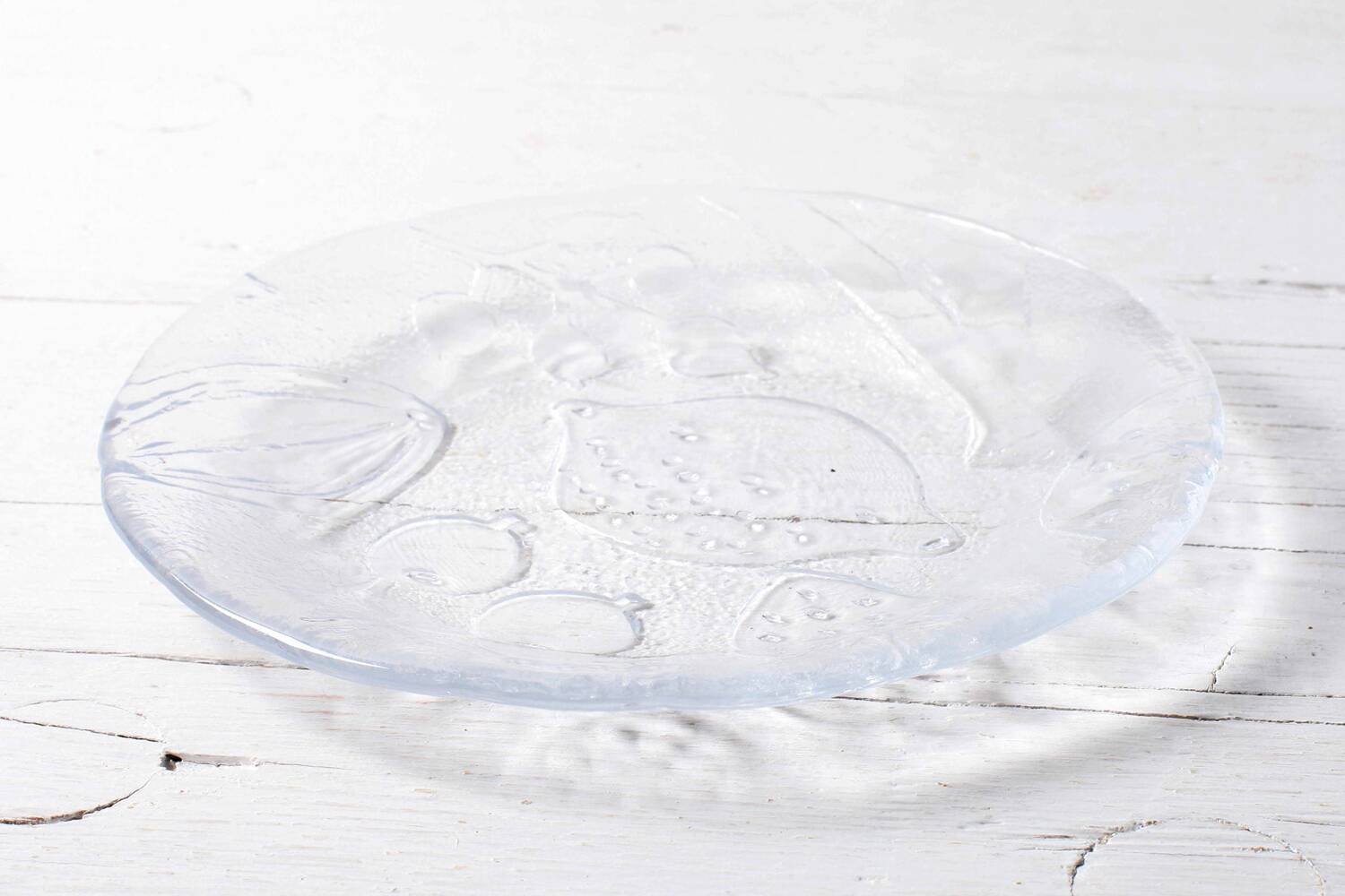 Set of 4 Kosta Boda Tropic Glass Dessert Plates, Scandinavian Fruit Design