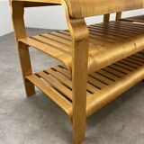 Pair of curved wooden entrance benches 1980