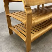 Pair of curved wooden entrance benches 1980