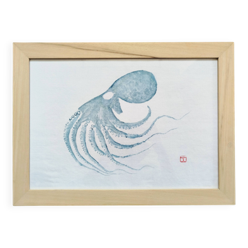 Original print of a blue octopus