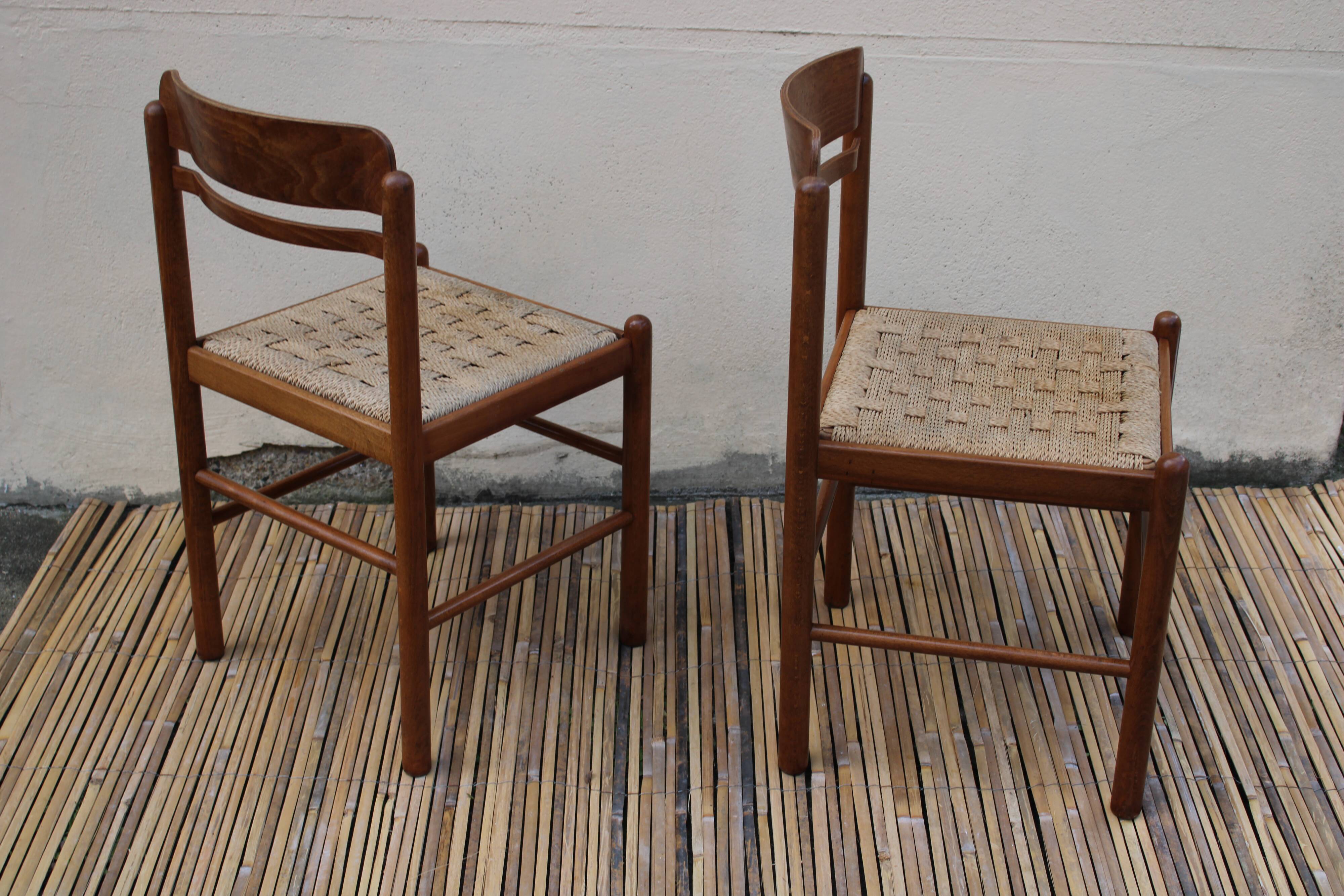 Pair of wooden and rope chairs