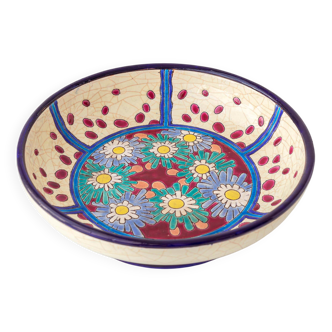 Enamelled cloisonné bowl Art Deco from Longwy, France with daisies, 1930.