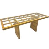 Mid-Century Dining Table, Wood with Glass Top, Italy, 1970s