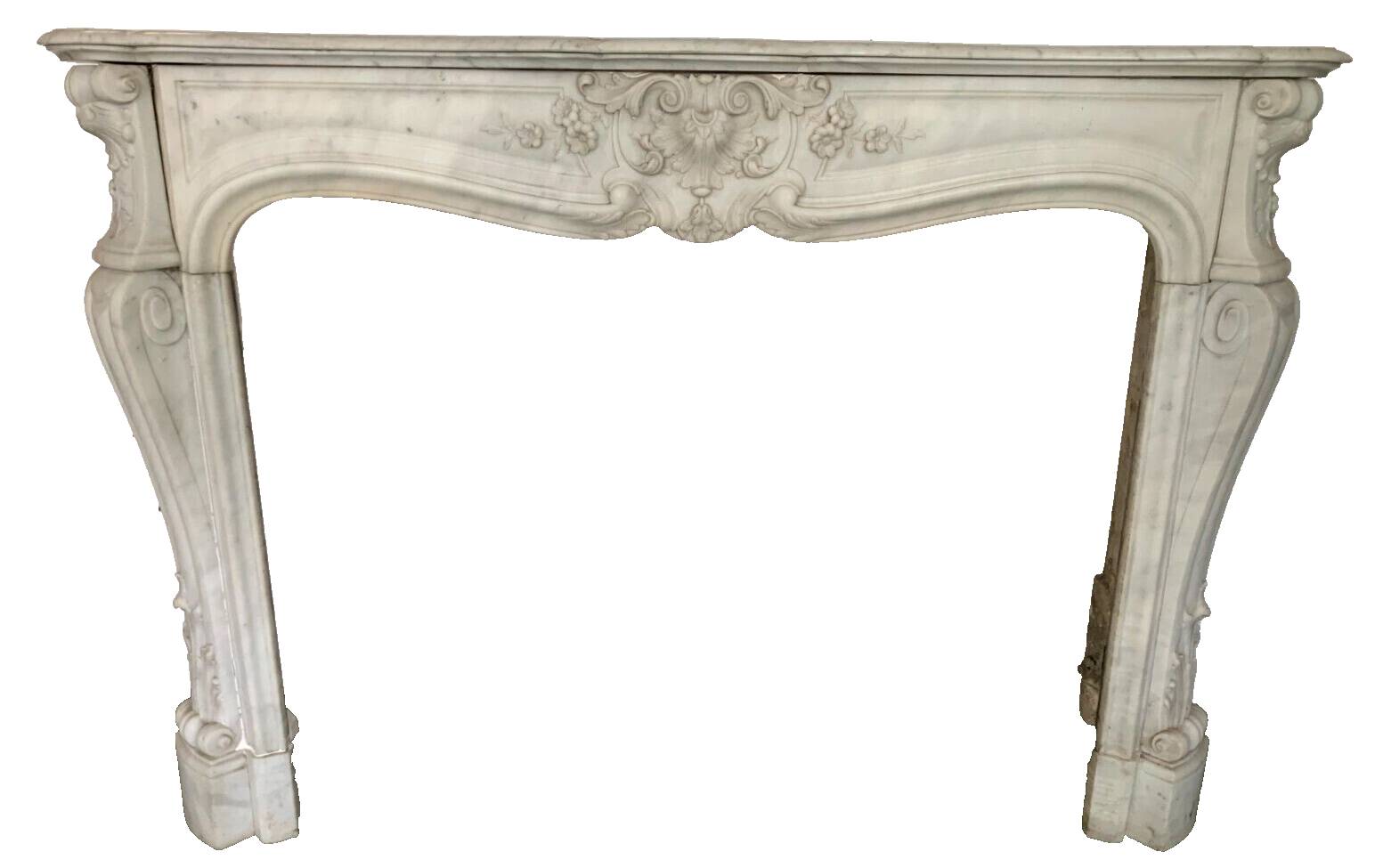 Louis XV style fireplace in white Carrara marble 19th century