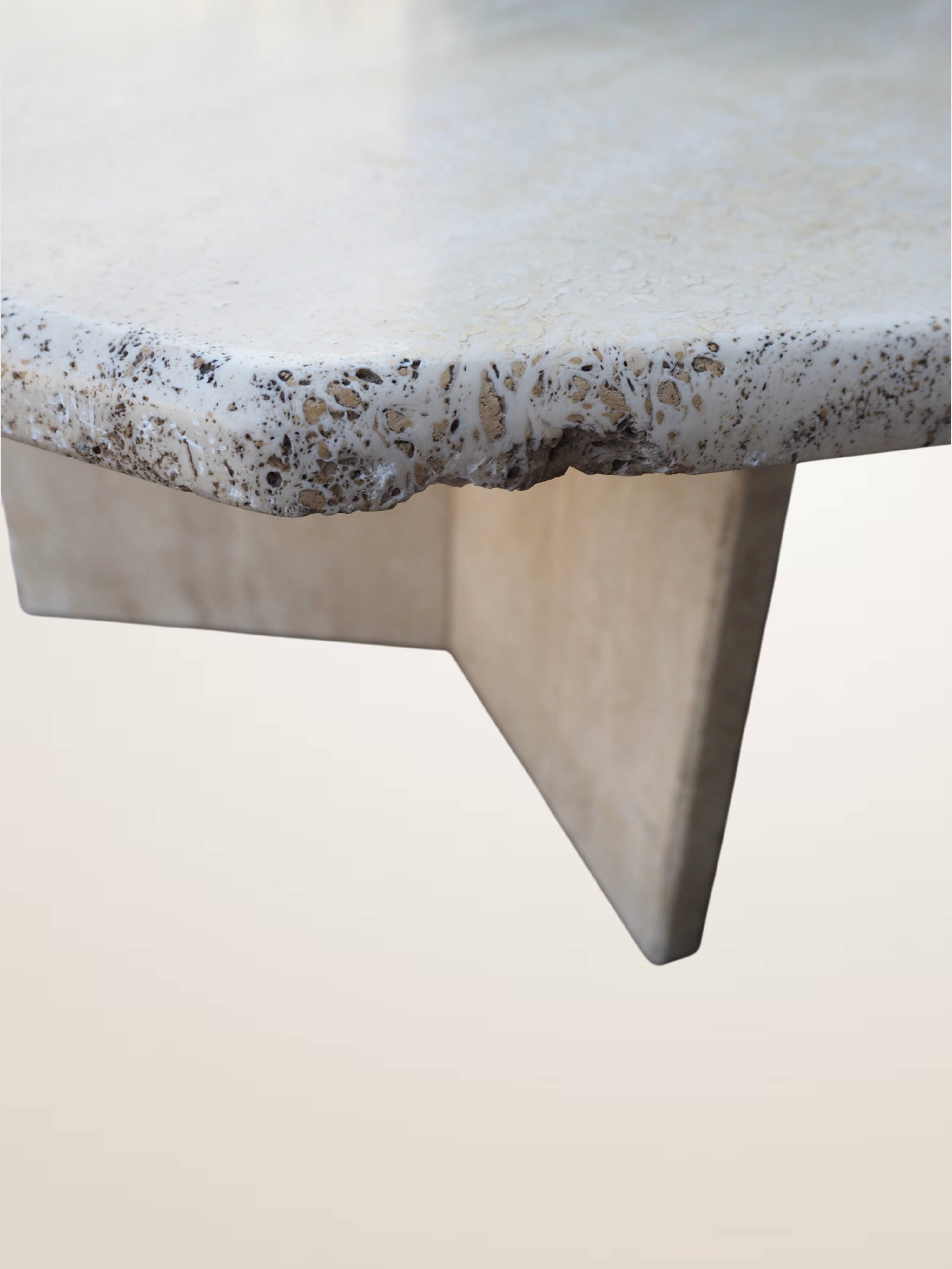 Octagonal coffee table in travertine
