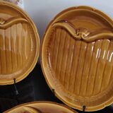 8 vintage Gien France asparagus plates in glazed brown slip