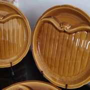 8 vintage Gien France asparagus plates in glazed brown slip