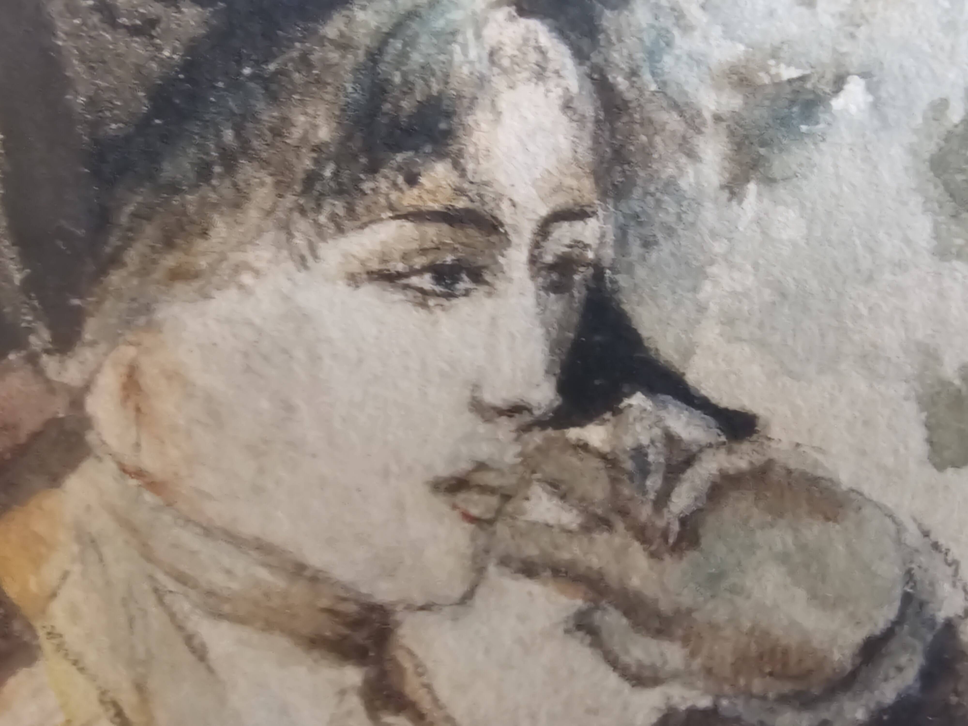 Tableau Aquarelle Scène Amoureux parc d'après Marcus Stone