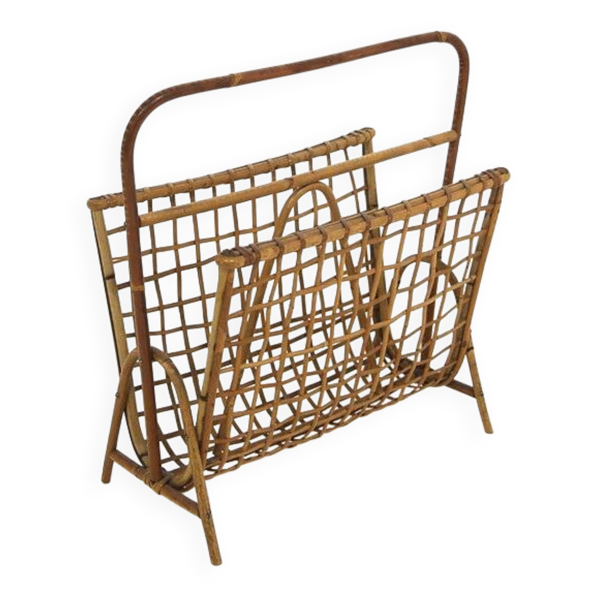 Scandinavian rattan magazine rack, Sweden, 1950