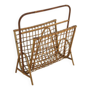 Scandinavian rattan magazine rack, Sweden, 1950