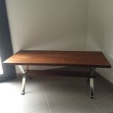 Table year 70 wooden top and chrome foot