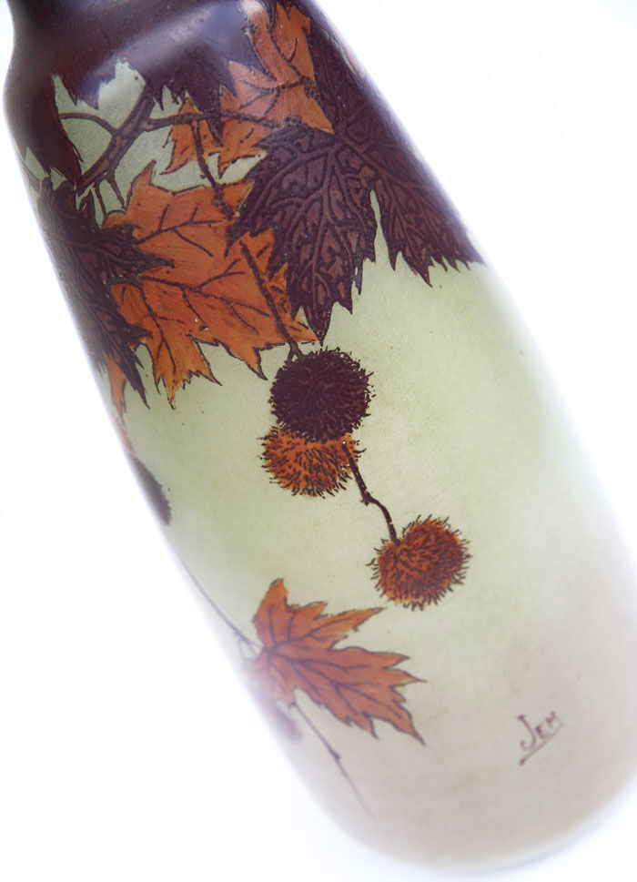 Art Nouveau vase with autumn decoration signed by Jem