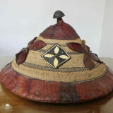 African hat "Fulani" in leather and braided rope 1900s