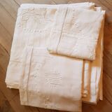 Hand embroidered linen sheet and its 2 matching pillowcases monogrammed BM