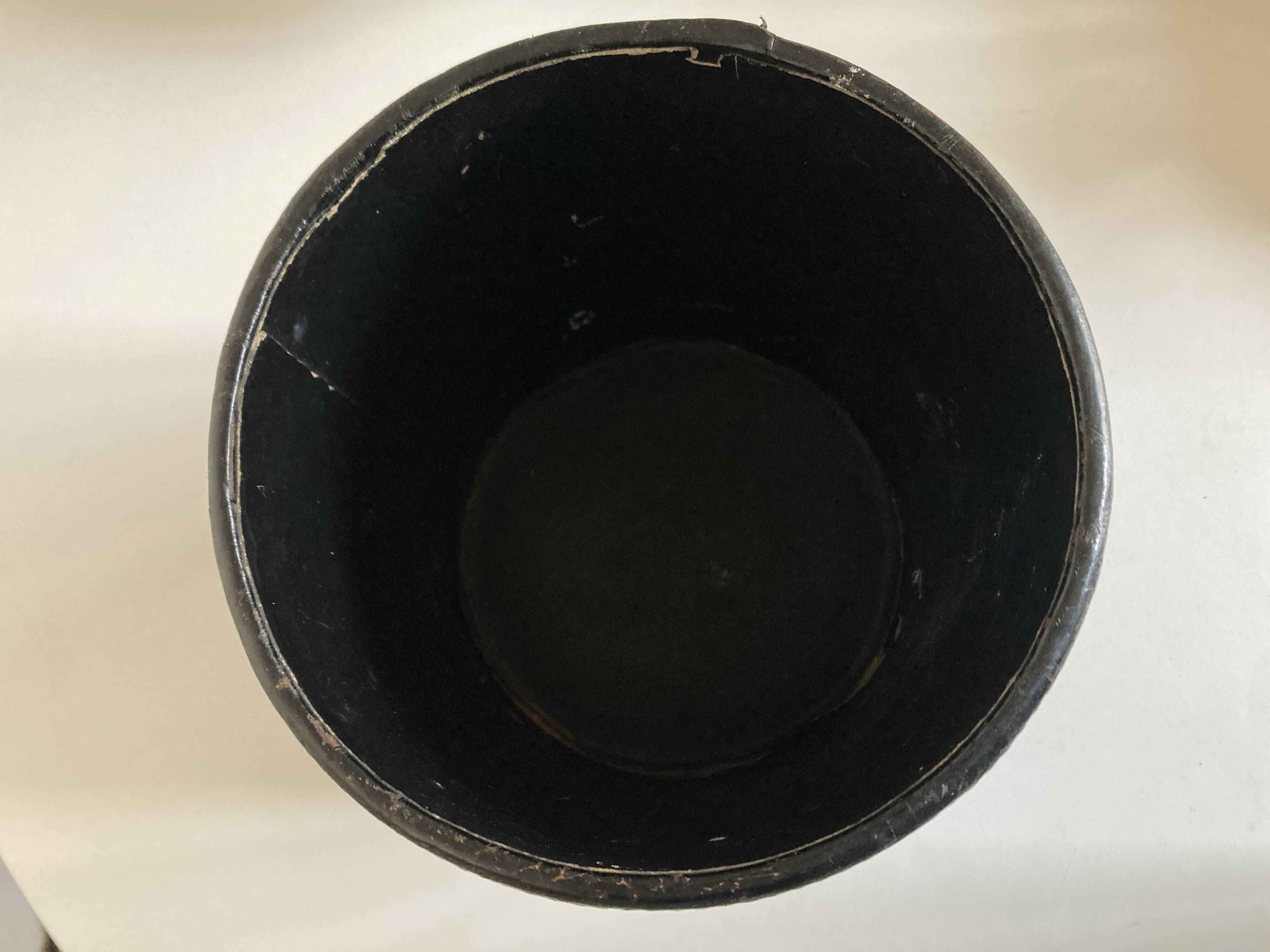 Black leather desk wastebasket, 1960