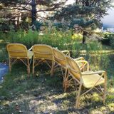 Set of 4 rattan and scoubidou armchairs