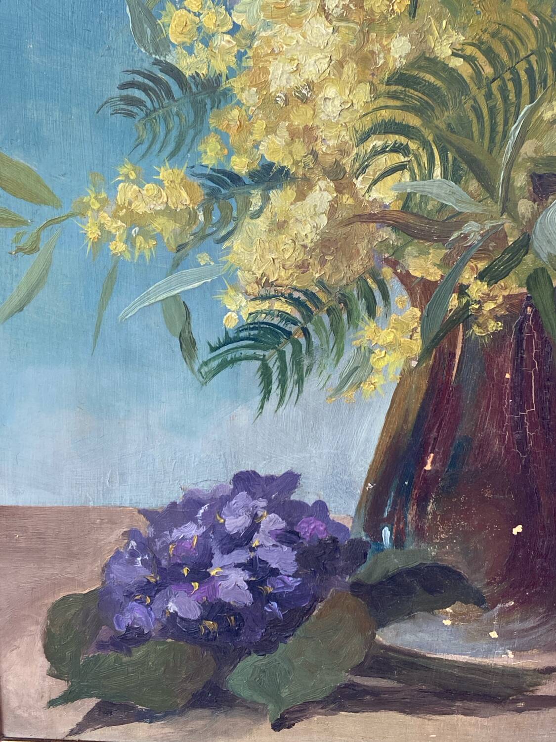 Painting on wood, mimosas, Belli