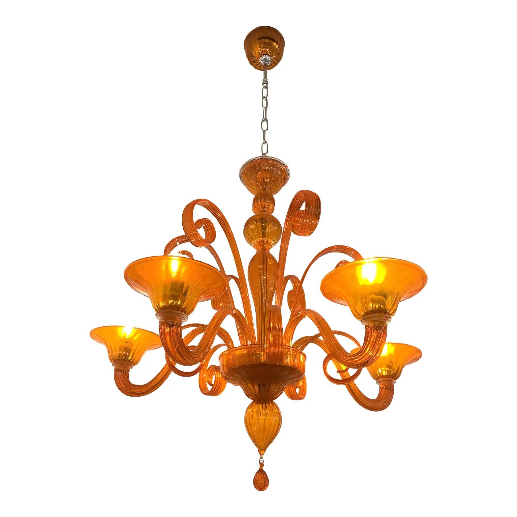 Contemporary Translucent Orange Murano Glass Chandelier