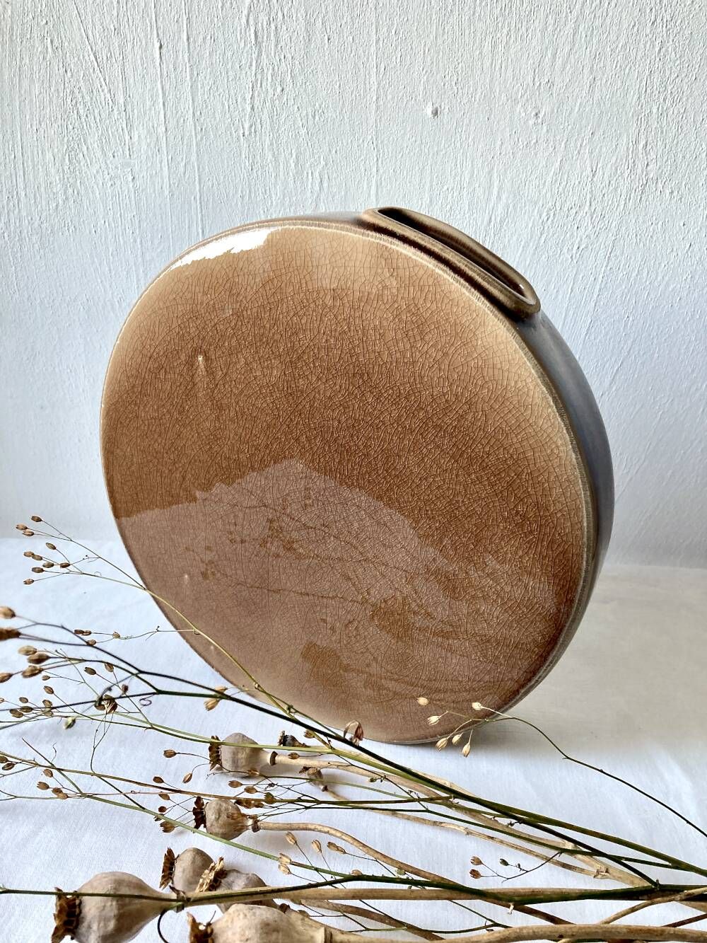 Large crackled glazed stoneware gourd vase, Sia Collection