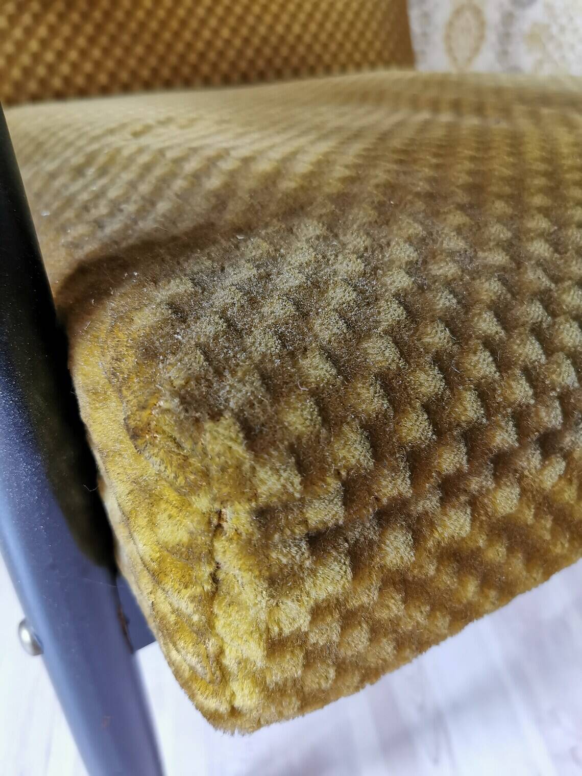 Vintage Yellow Fabric Armchair: Mid-Century Modern Lounge Chair