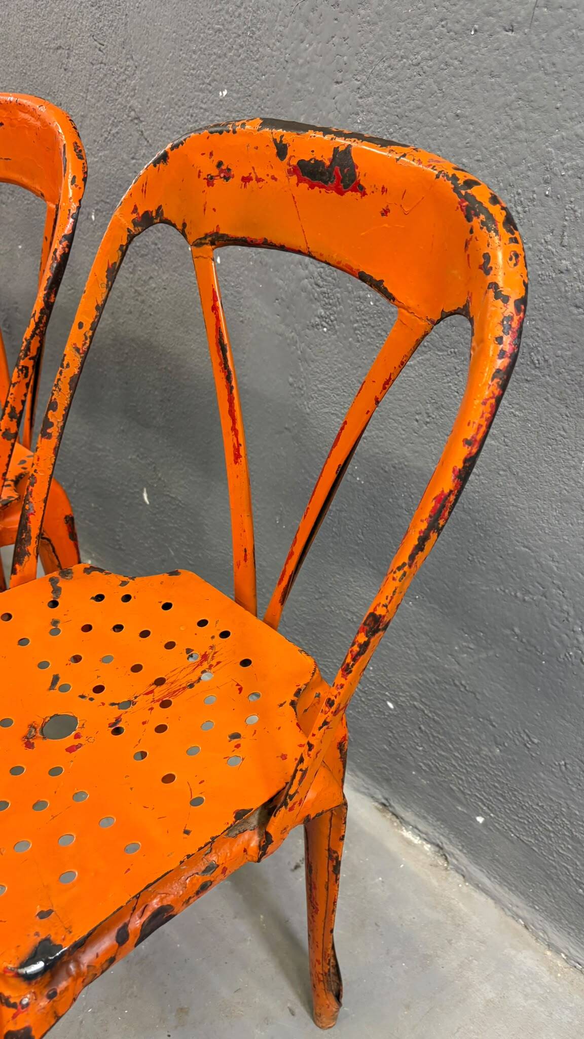Set of four industrial metal dining chairs by Joseph Mathieu, painted steel, 1920s, France