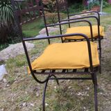 Ensemble table & 6 chaises en fer forgé, 6 coussins
