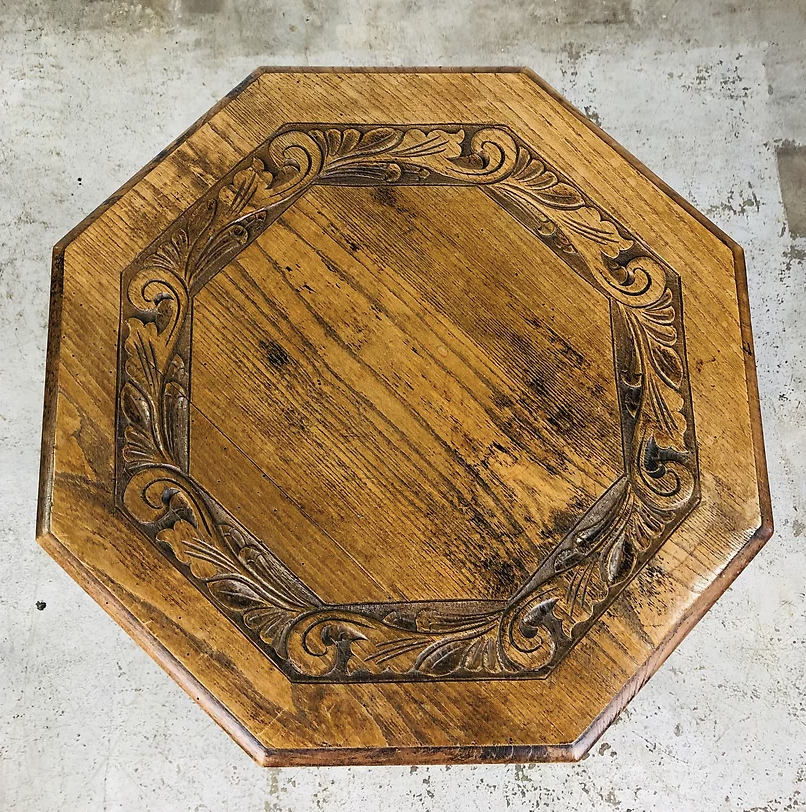 Antique wood carving table with 8 sides