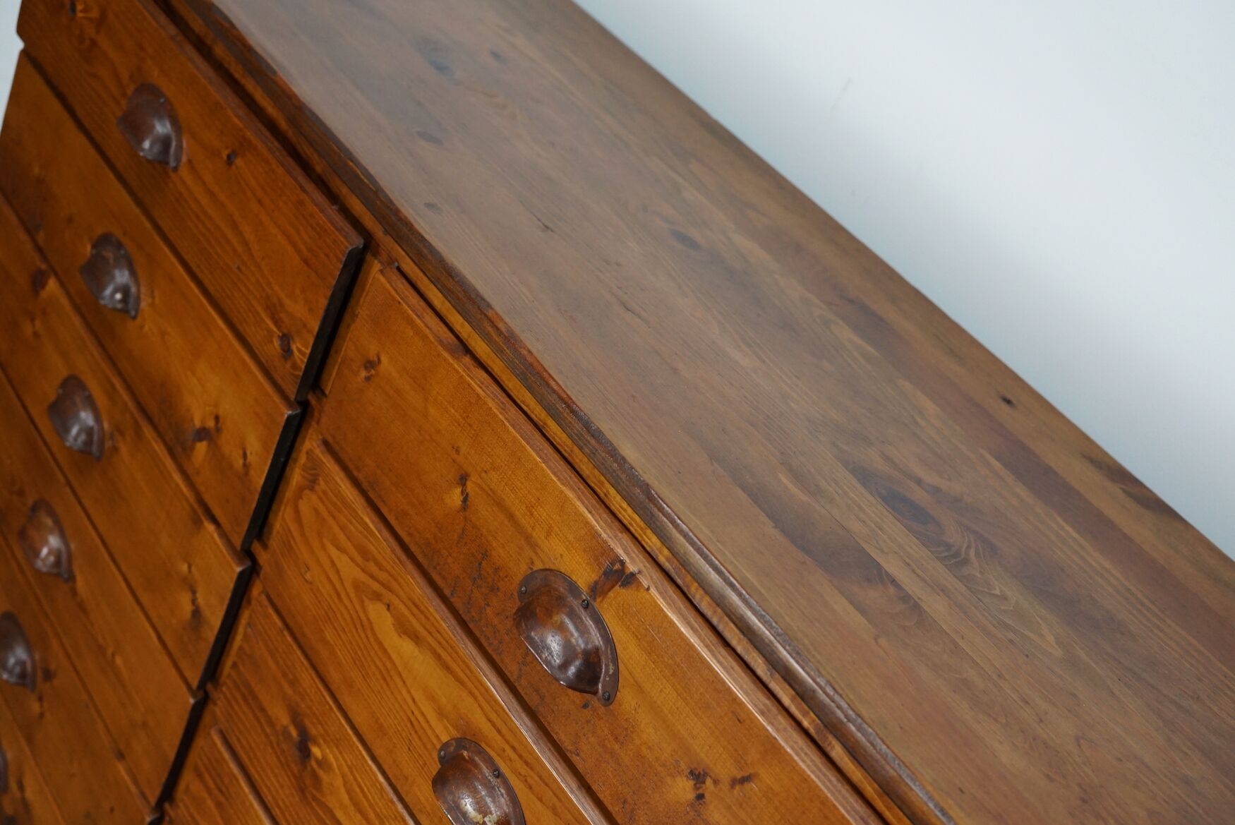 Dutch pine industrial apothecary cabinet, 1950s