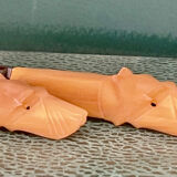 Table knife set handle carved dog heads