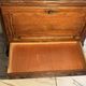 Louis XV style oak TV cabinet with drop-down flap.