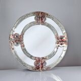 Venetian round mirror in pink and purple murano glass 1960s