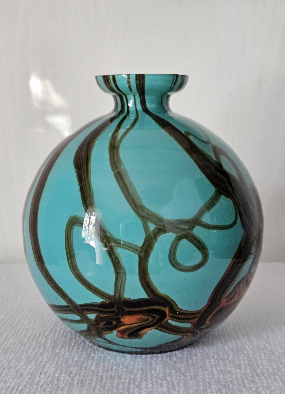 Vintage Czech multicoloured blown glass ball vase