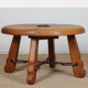 Round coffee table in solid oak and wrought iron, 1950.