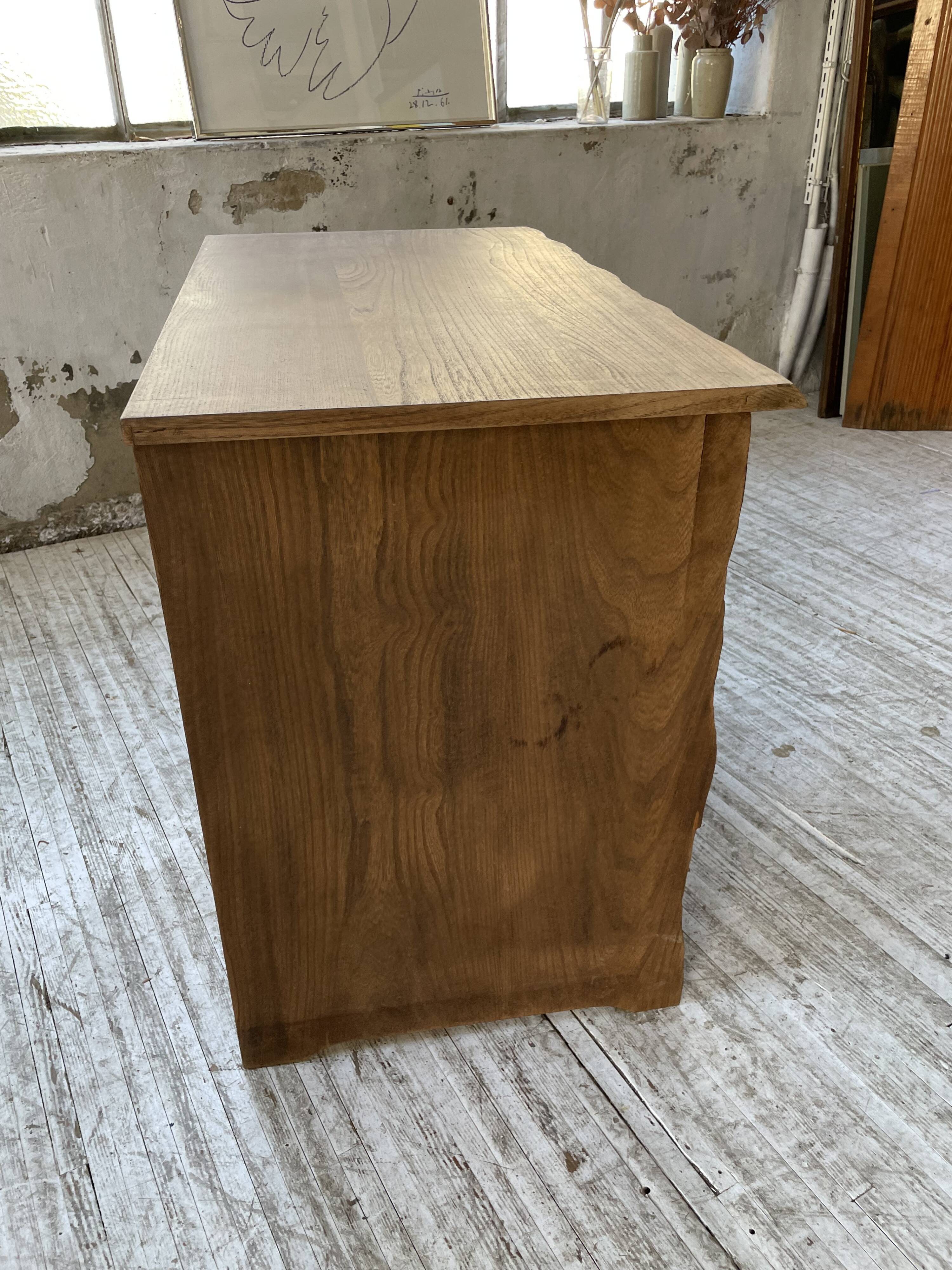 Brutalist desk in elm, signed Aranjou.